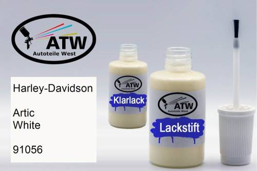 Harley-Davidson, Artic White, 91056: 20ml Lackstift + 20ml Klarlack - Set, von ATW Autoteile West.